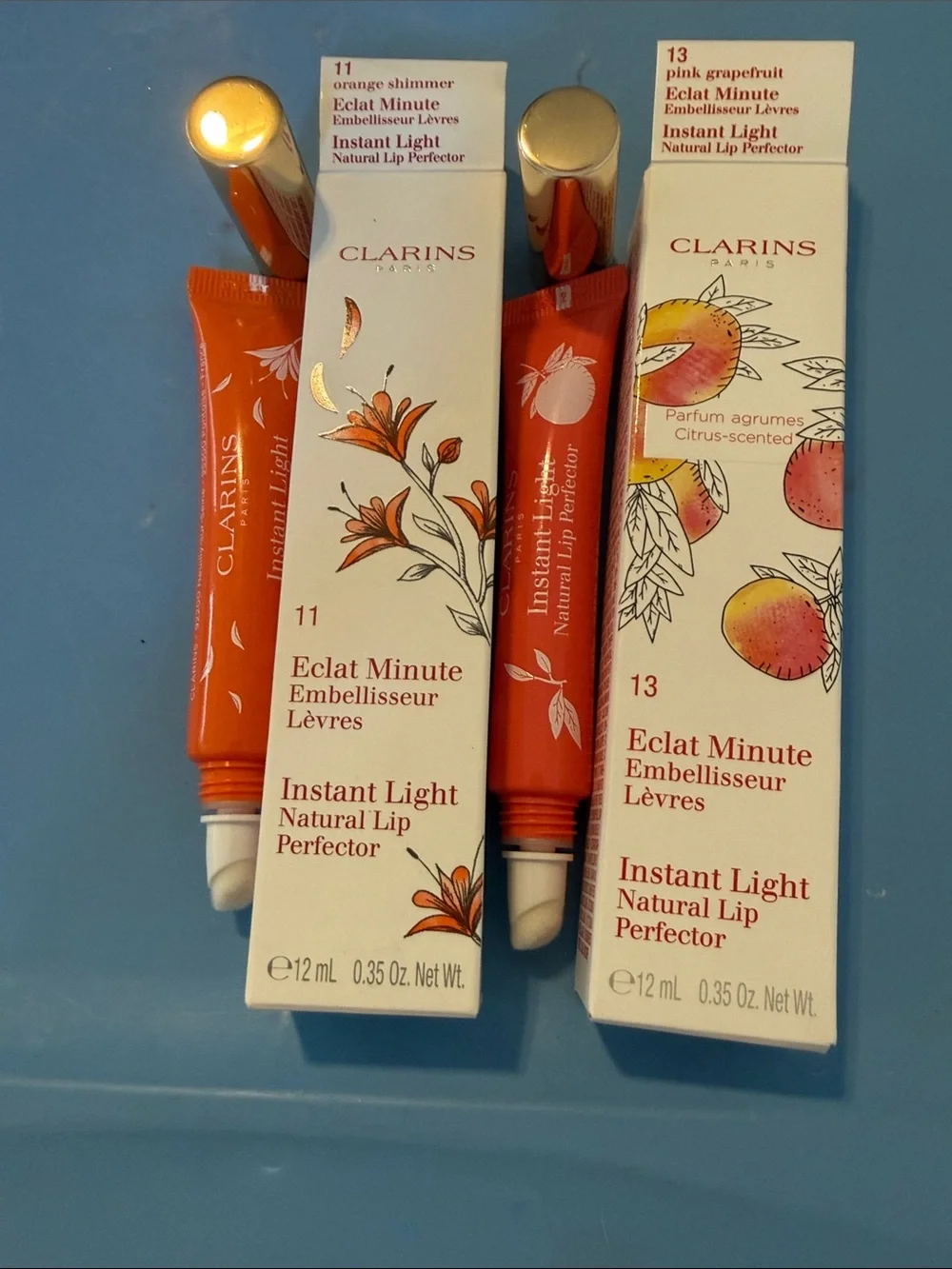 Clarins Instant Light Natural Lip Perfector — Orange Shimmer & Pink Grapefruit